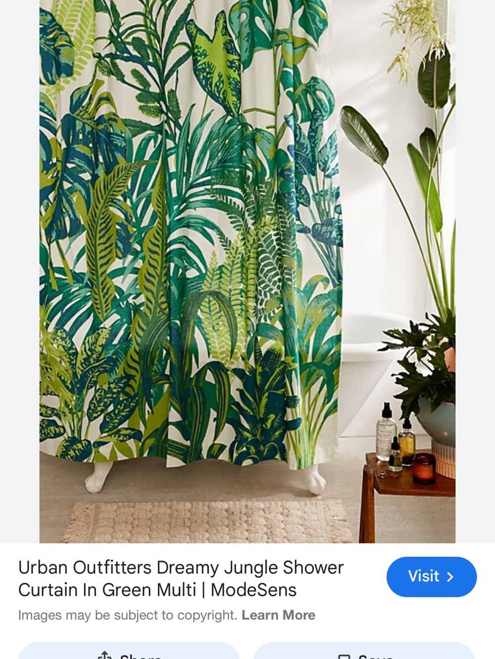 Urban Outfitters Green Multi Tropical Leaf Shower Curtain